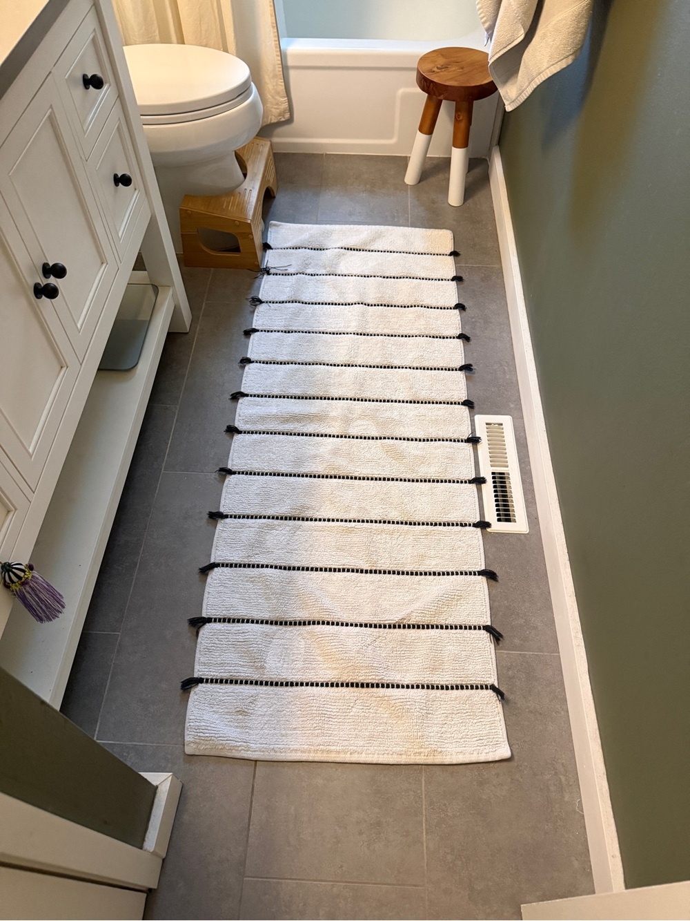 West Elm Organic Tassel Stripe Bath Mat, White, 24"x64"